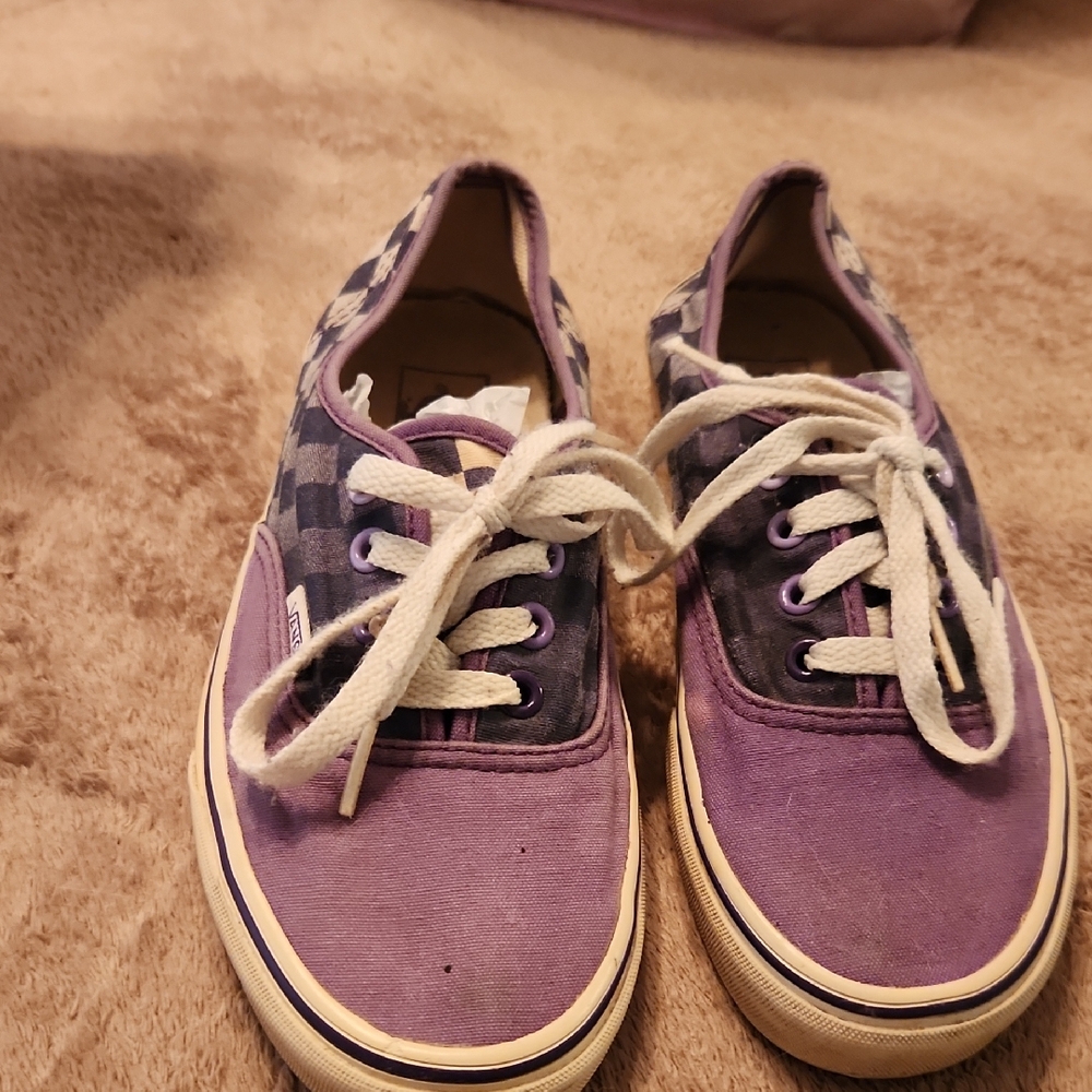 Vans Purple and Blue Checkered Shoes 6 Mens